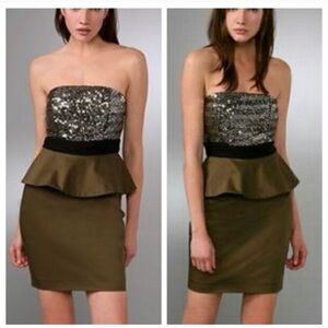 NWT Alice + Olivia Bethany Green Sequin Peplum Dress